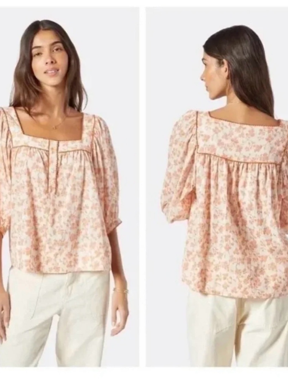 Joie Leroye Floral Square-Neck Peasant Blouse